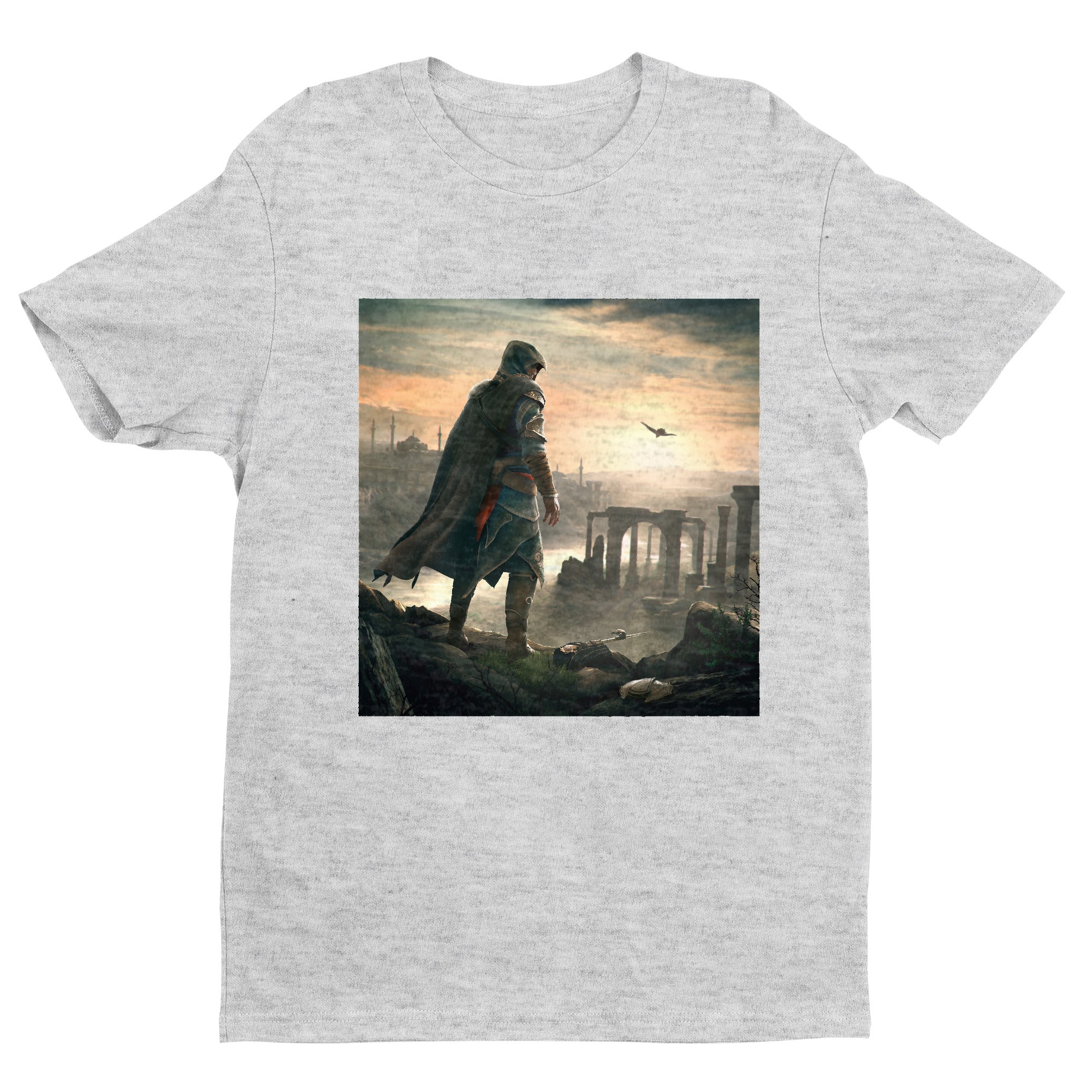 Assassin's Creed Revelations Ezio promo art tee - gray unisex t-shirt, front view